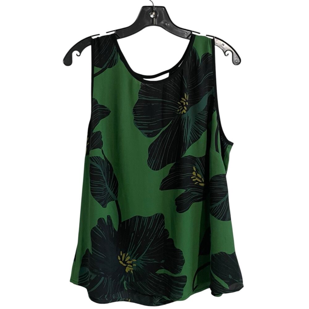 Cabi Tahiti Top Sleeveless Blouse Floral Size L Green Black Layering Style 4551